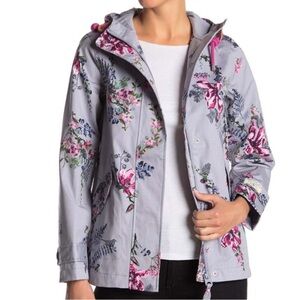 Joules Rightas Rain Gray Floral Rain Jacket NWOT Women’s US8 UK12